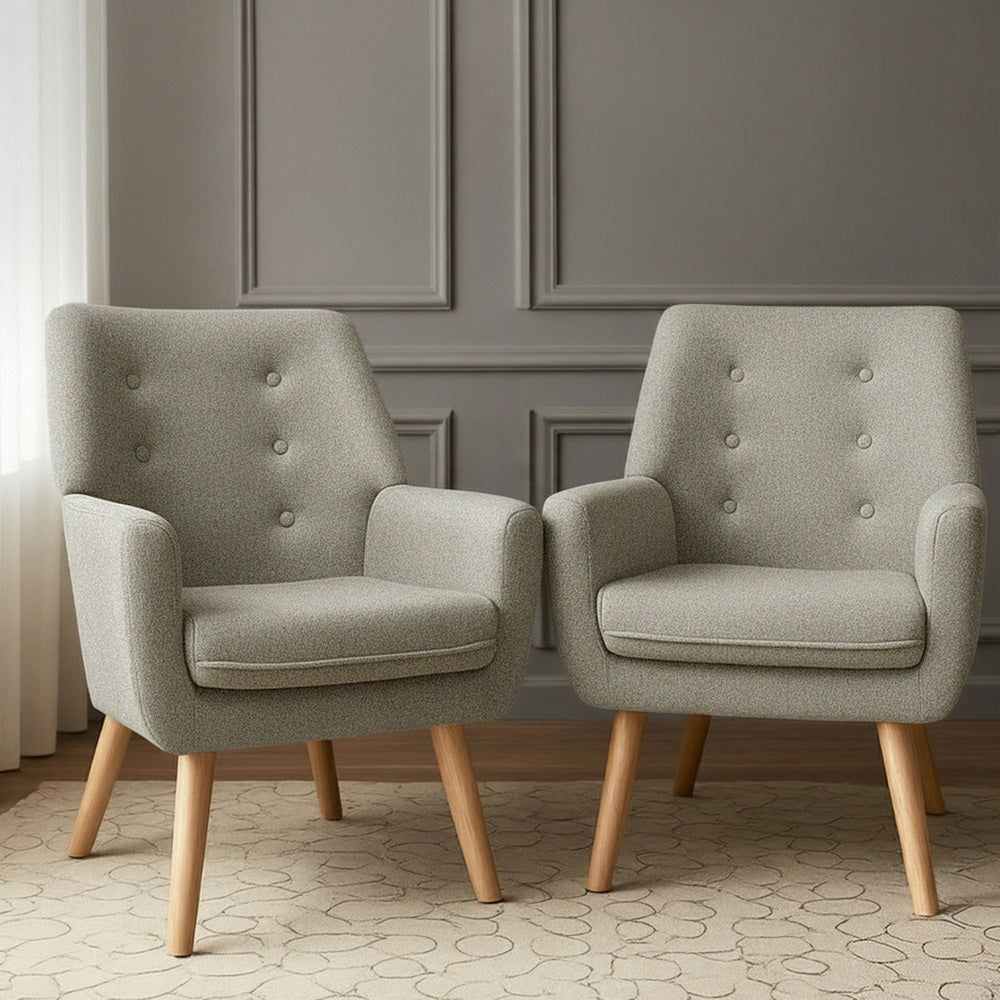 Arm Chairs & Recliners: Artiss 2X Armchair Lounge Chair Accent Tub Chair Beige ANNE