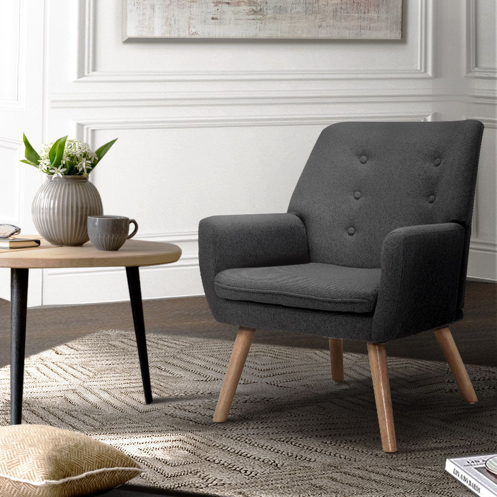 Arm Chairs & Recliners: Artiss Armchair Linen Fabric Anne Charcoal