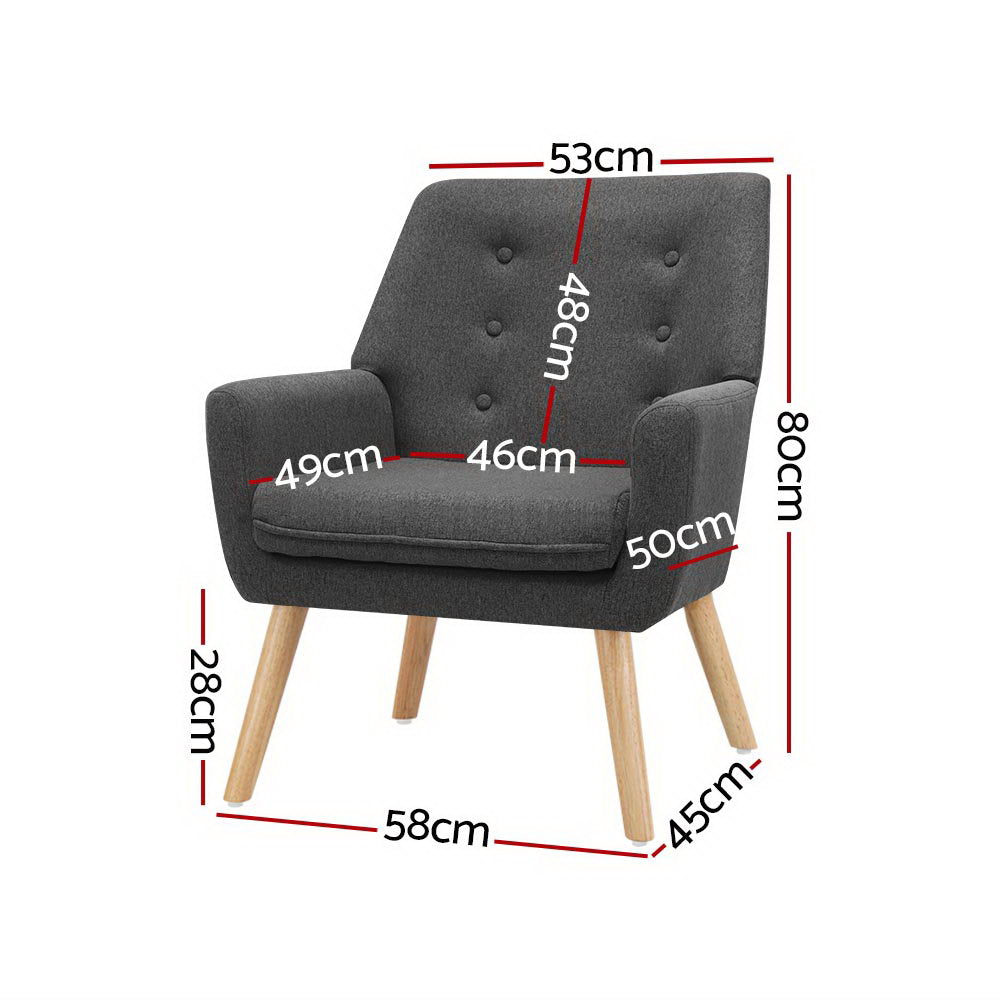 Arm Chairs & Recliners: Artiss Armchair Linen Fabric Anne Charcoal
