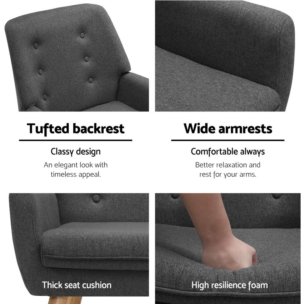 Arm Chairs & Recliners: Artiss Armchair Linen Fabric Anne Charcoal