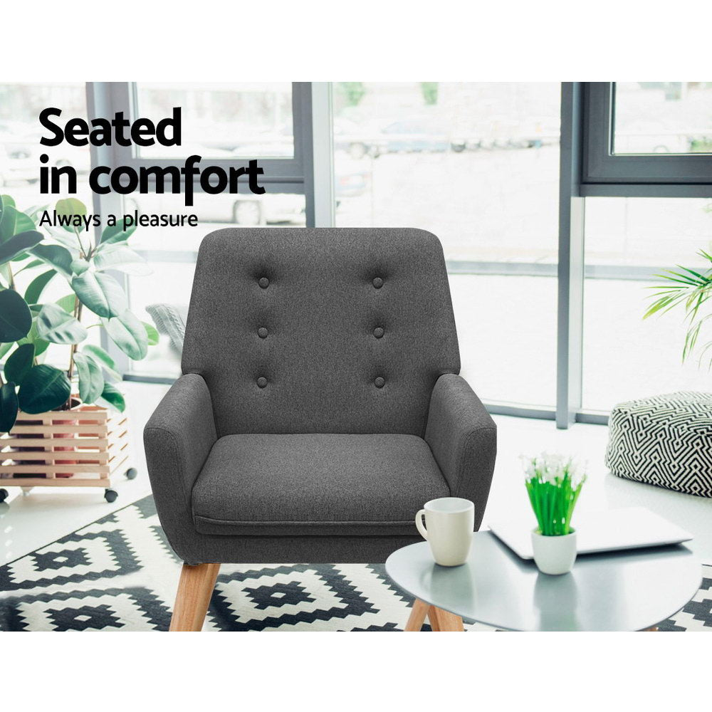 Arm Chairs & Recliners: Artiss Armchair Linen Fabric Anne Charcoal