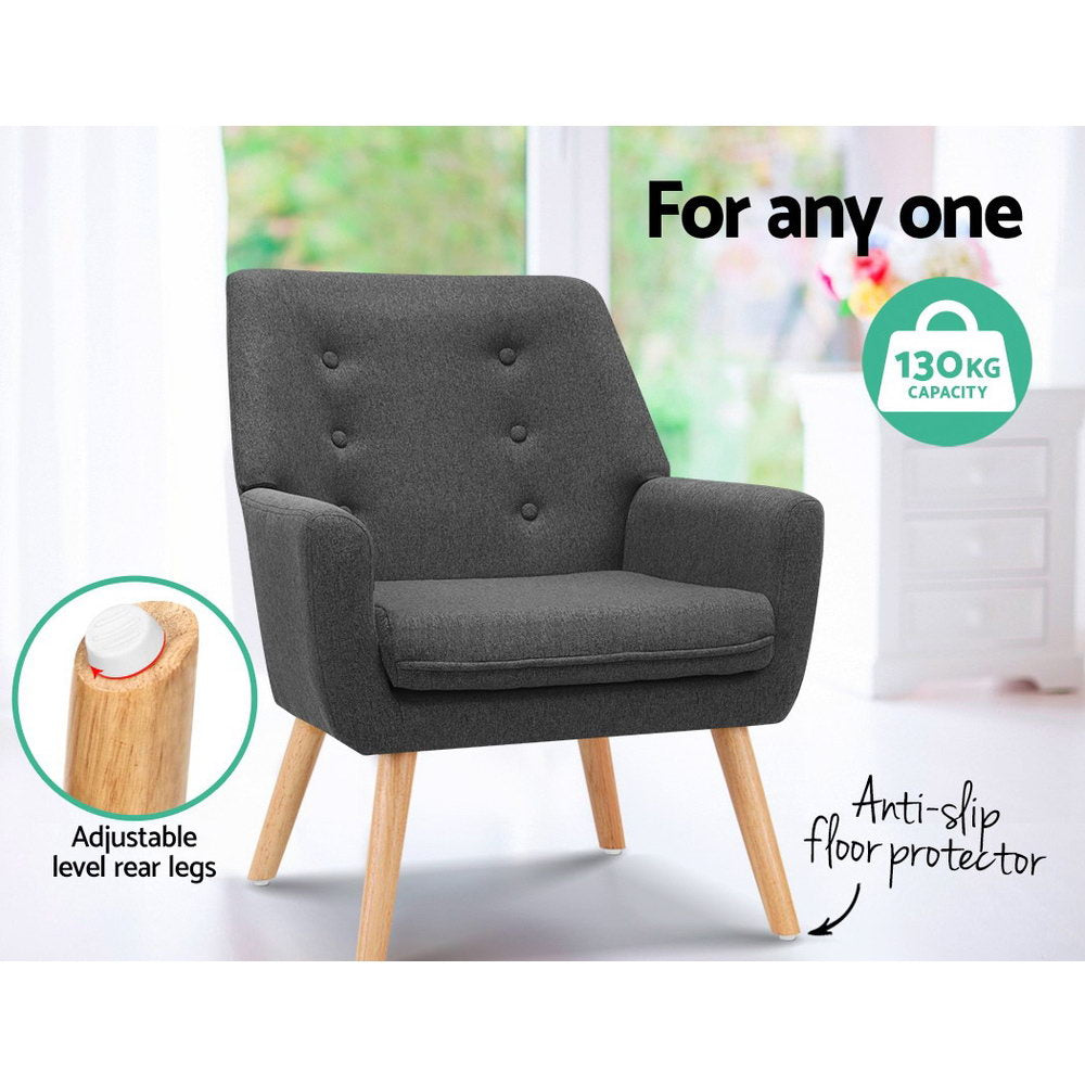 Arm Chairs & Recliners: Artiss Armchair Linen Fabric Anne Charcoal