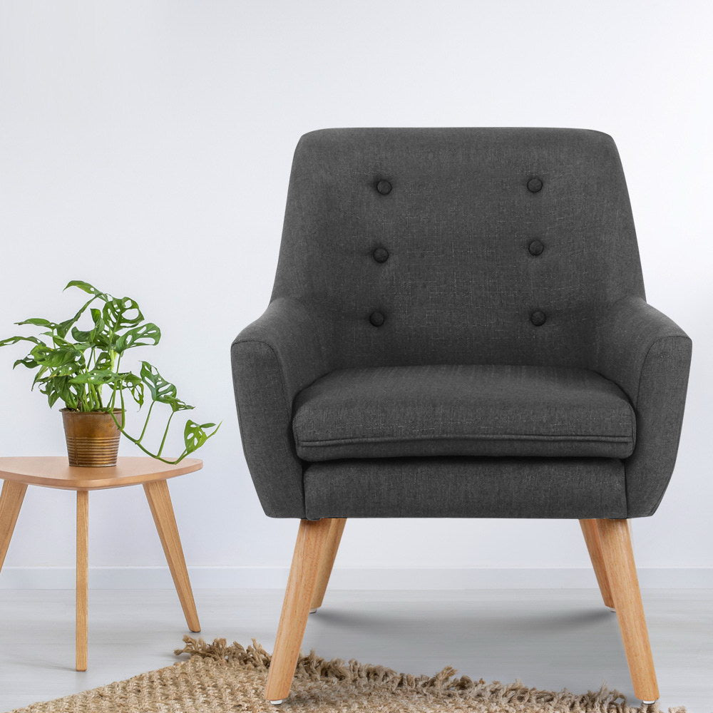 Arm Chairs & Recliners: Artiss Armchair Linen Fabric Anne Charcoal
