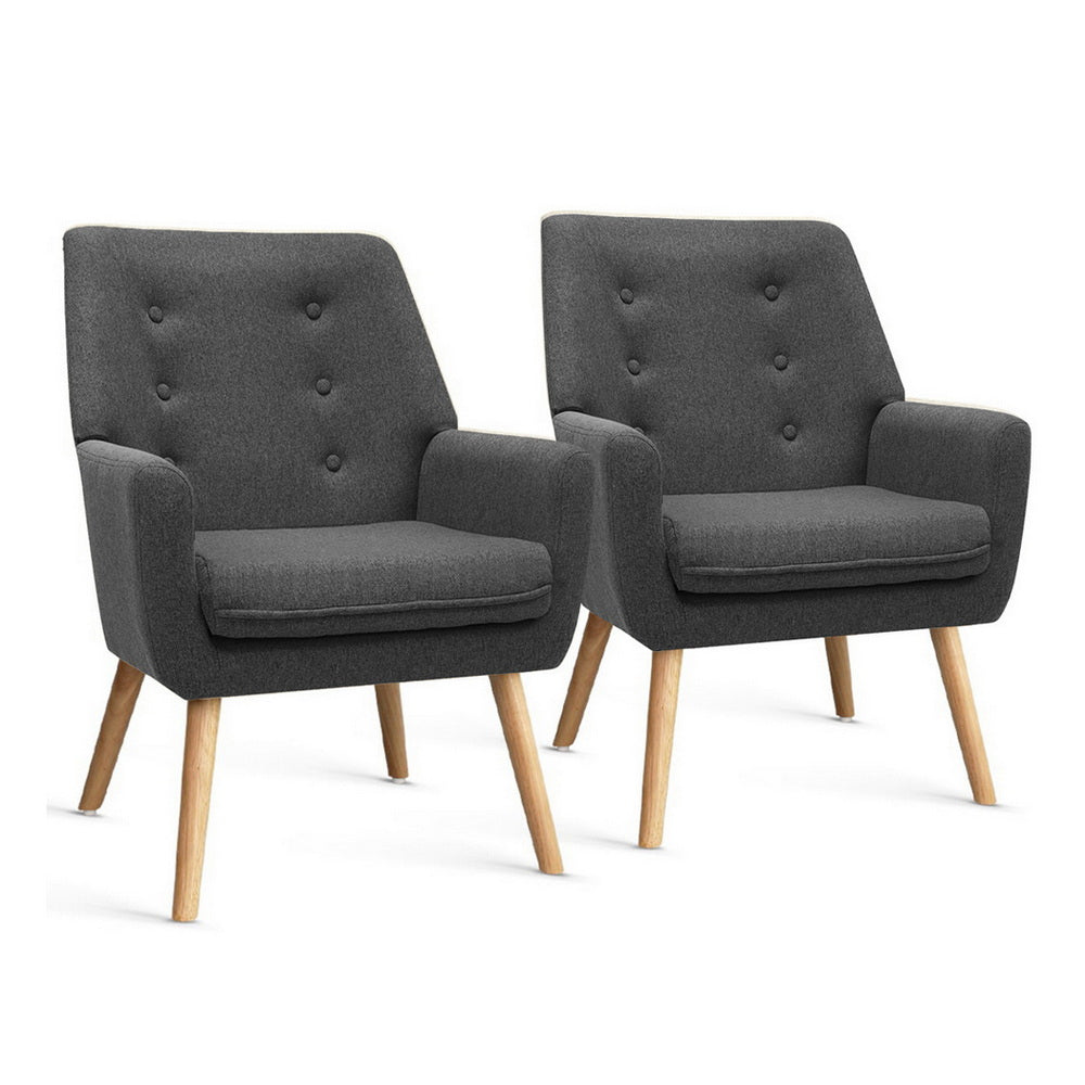 Arm Chairs & Recliners: Artiss 2X Armchair Lounge Chair Accent Tub Chair Charcoal ANNE