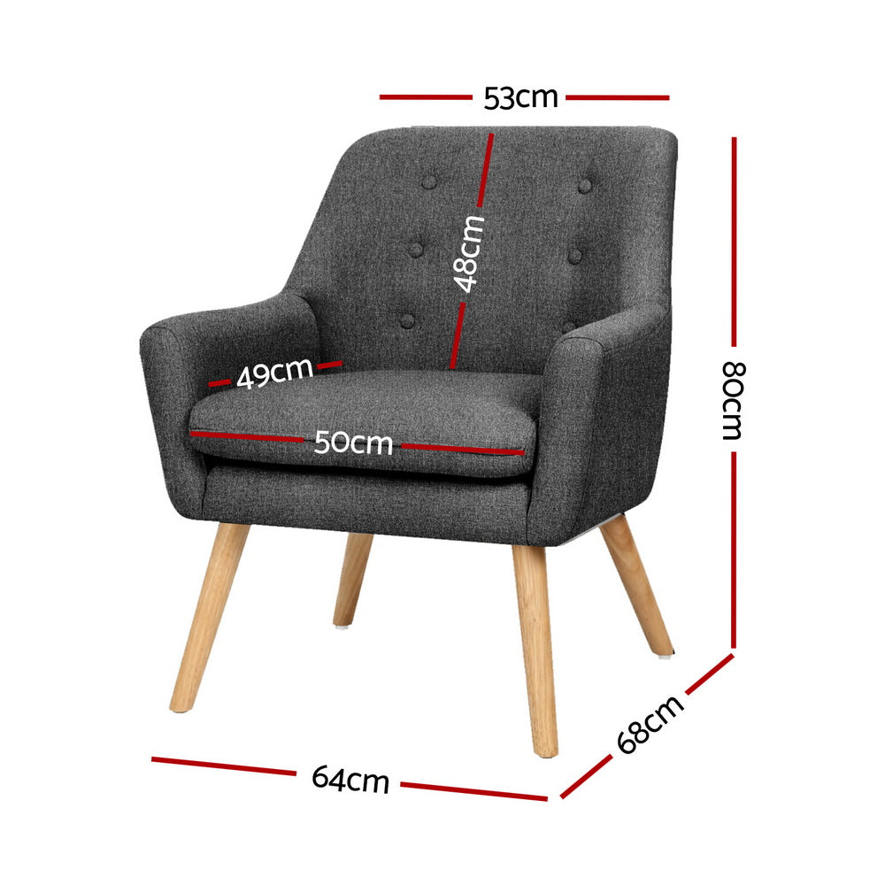 Arm Chairs & Recliners: Artiss 2X Armchair Lounge Chair Accent Tub Chair Charcoal ANNE