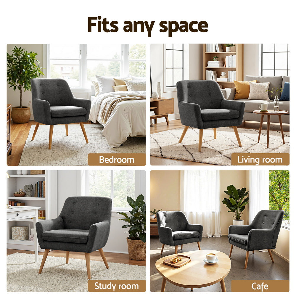 Arm Chairs & Recliners: Artiss 2X Armchair Lounge Chair Accent Tub Chair Charcoal ANNE