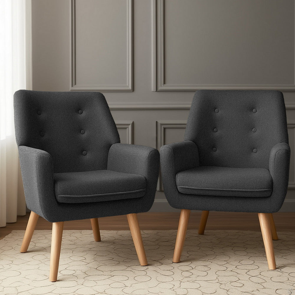 Arm Chairs & Recliners: Artiss 2X Armchair Lounge Chair Accent Tub Chair Charcoal ANNE