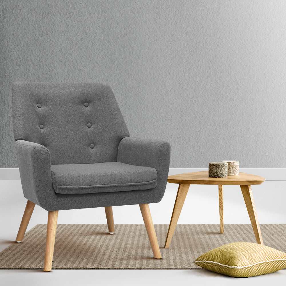 Arm Chairs & Recliners: Artiss Armchair Linen Fabric Grey Charcoal