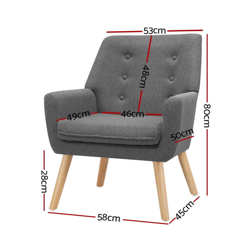 Arm Chairs & Recliners: Artiss Armchair Linen Fabric Grey Charcoal