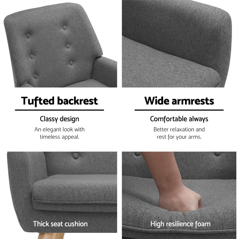 Arm Chairs & Recliners: Artiss Armchair Linen Fabric Grey Charcoal