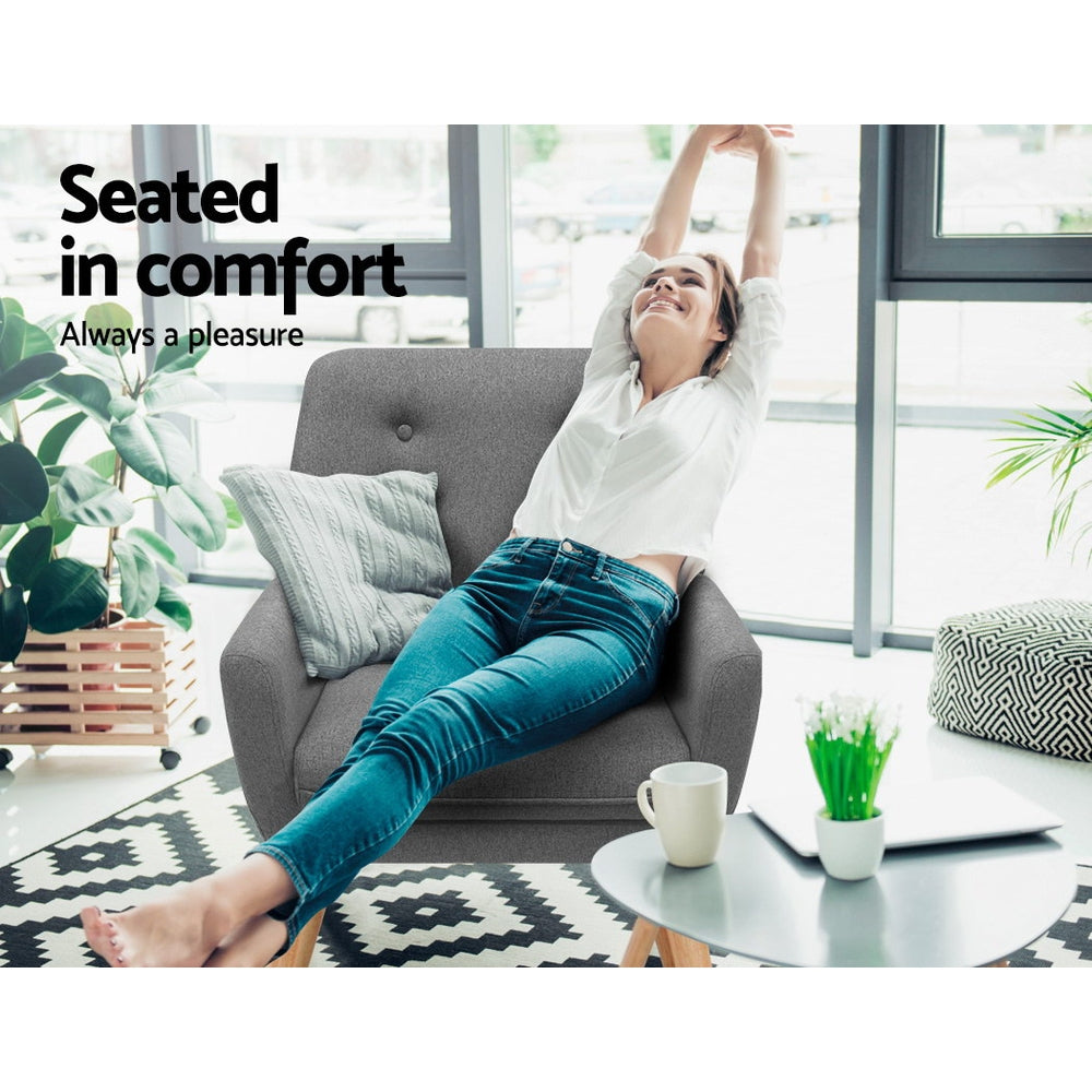 Arm Chairs & Recliners: Artiss Armchair Linen Fabric Grey Charcoal