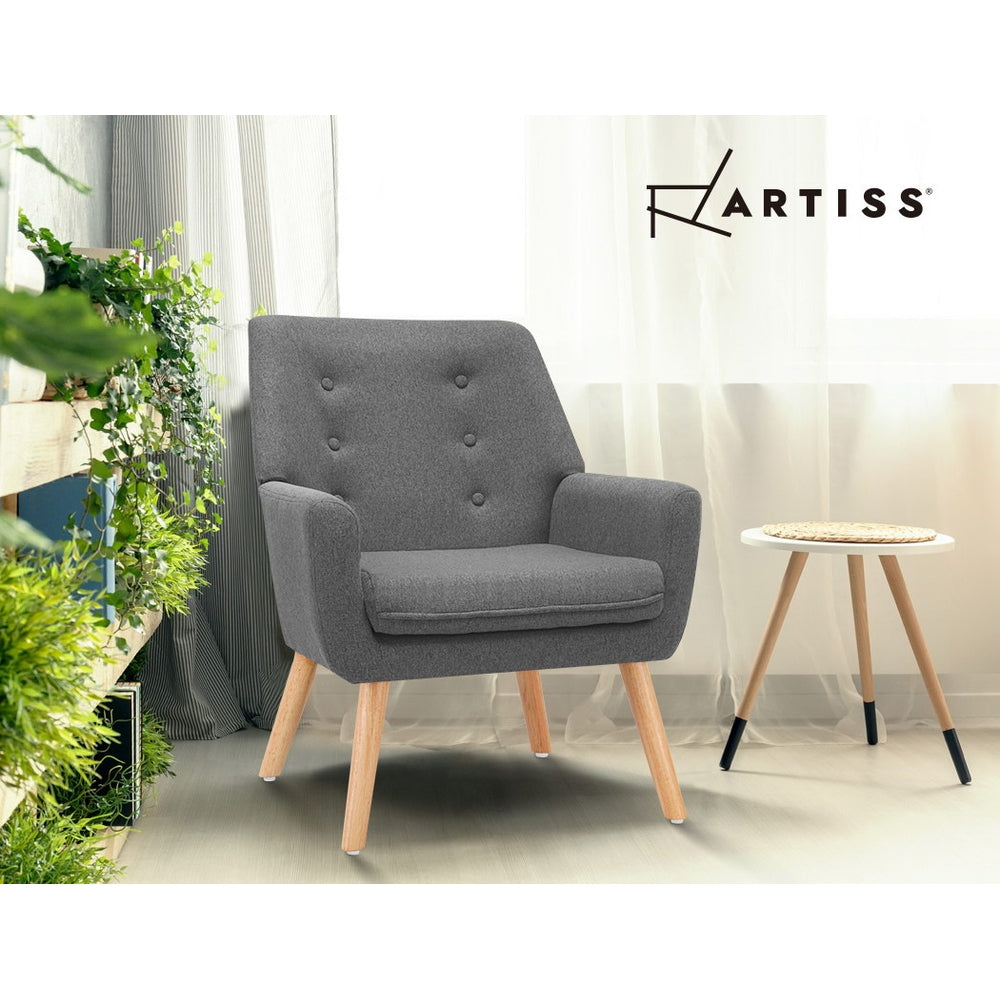 Arm Chairs & Recliners: Artiss Armchair Linen Fabric Grey Charcoal
