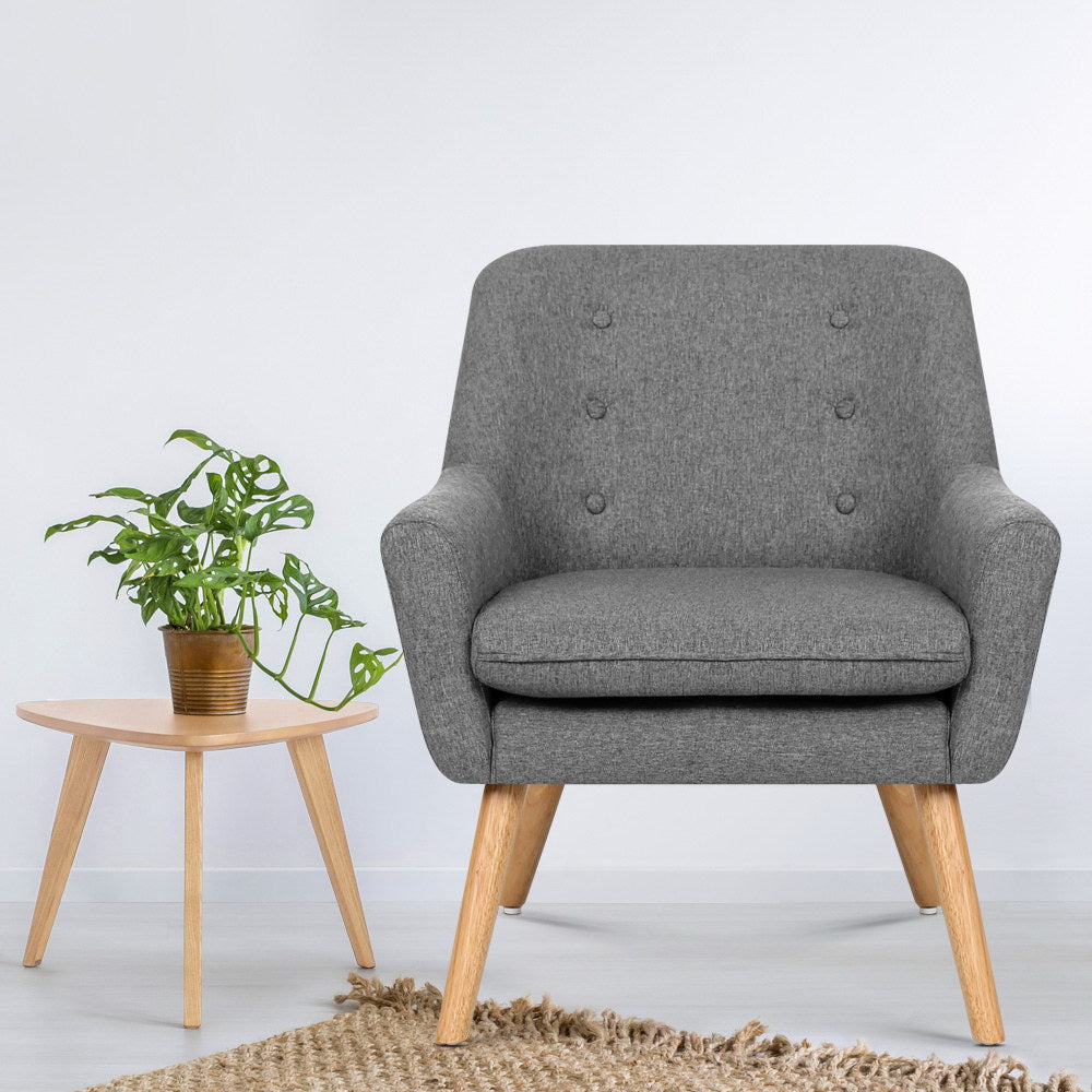 Arm Chairs & Recliners: Artiss Armchair Linen Fabric Grey Charcoal