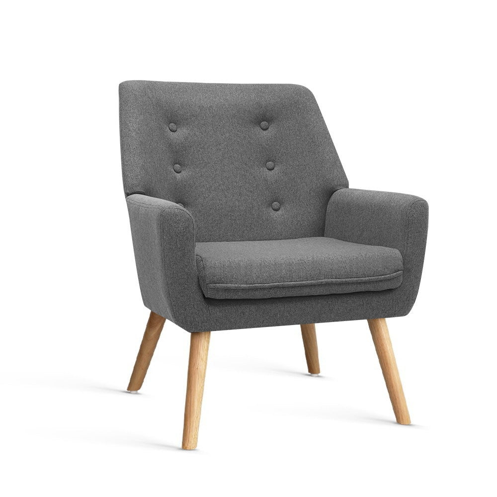 Arm Chairs & Recliners: Artiss Armchair Linen Fabric Grey Charcoal
