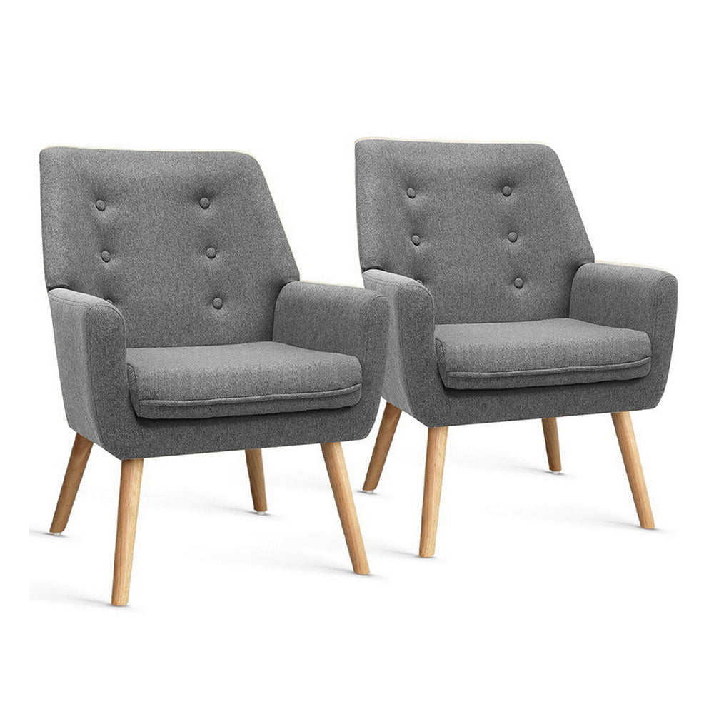 Arm Chairs & Recliners: Artiss 2X Armchair Lounge Chair Accent Tub Chair Grey ANNE