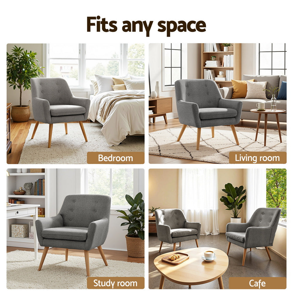 Arm Chairs & Recliners: Artiss 2X Armchair Lounge Chair Accent Tub Chair Grey ANNE