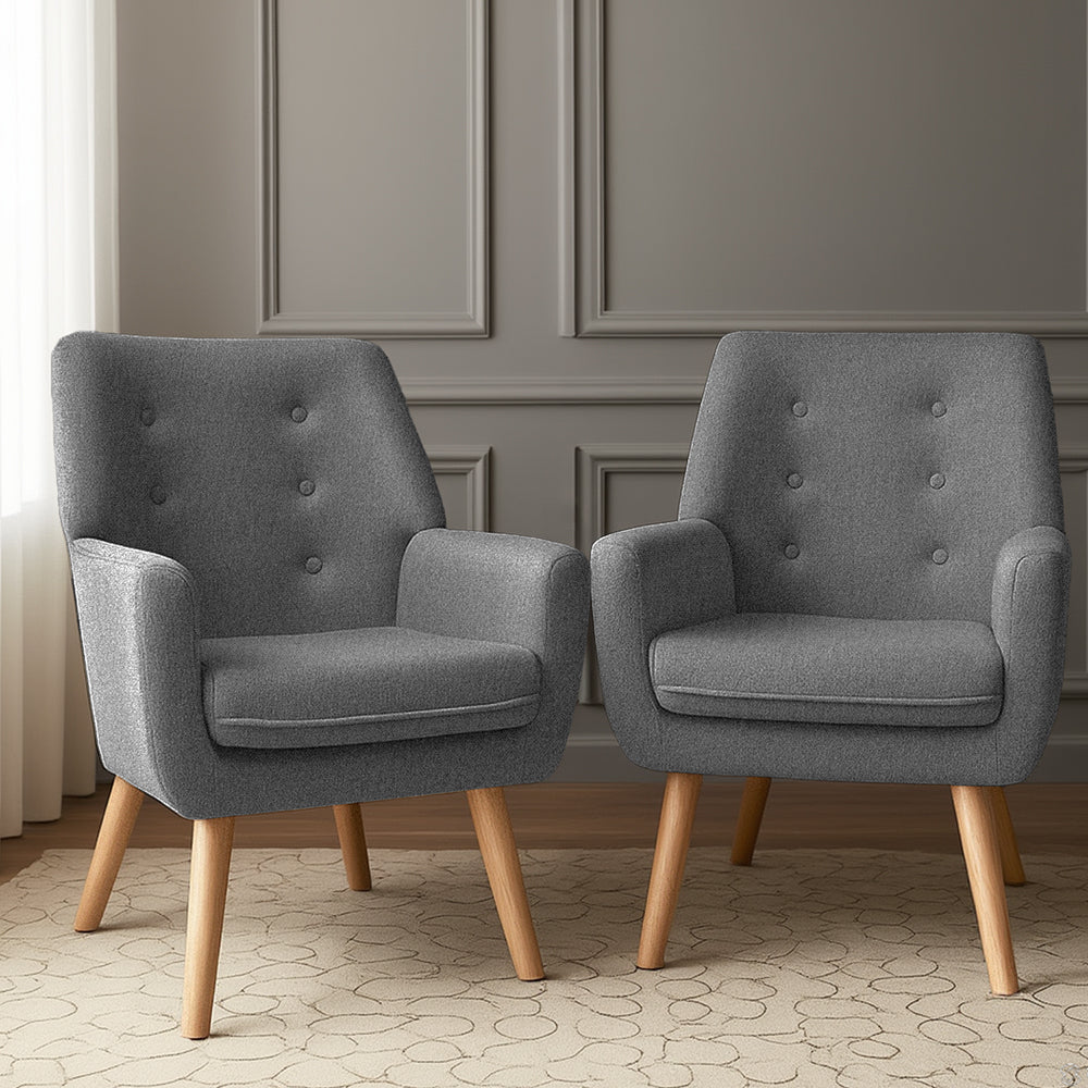 Arm Chairs & Recliners: Artiss 2X Armchair Lounge Chair Accent Tub Chair Grey ANNE