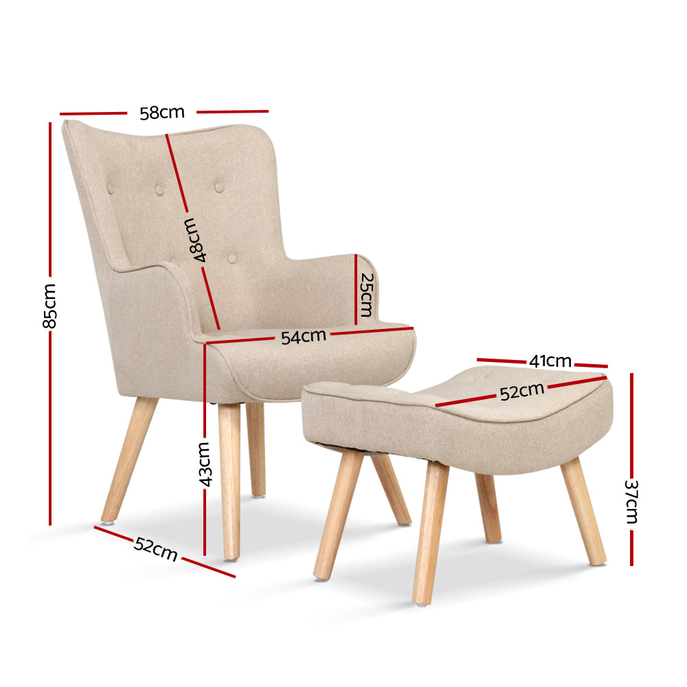 Arm Chairs & Recliners: Artiss Armchair Set with Ottoman Beige Lansar