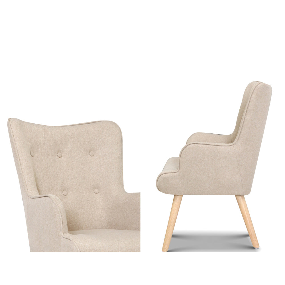 Arm Chairs & Recliners: Artiss Armchair Set with Ottoman Beige Lansar