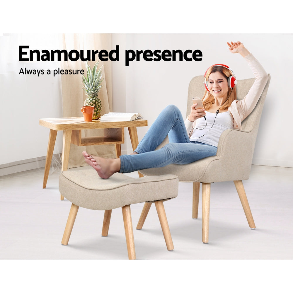 Arm Chairs & Recliners: Artiss Armchair Set with Ottoman Beige Lansar