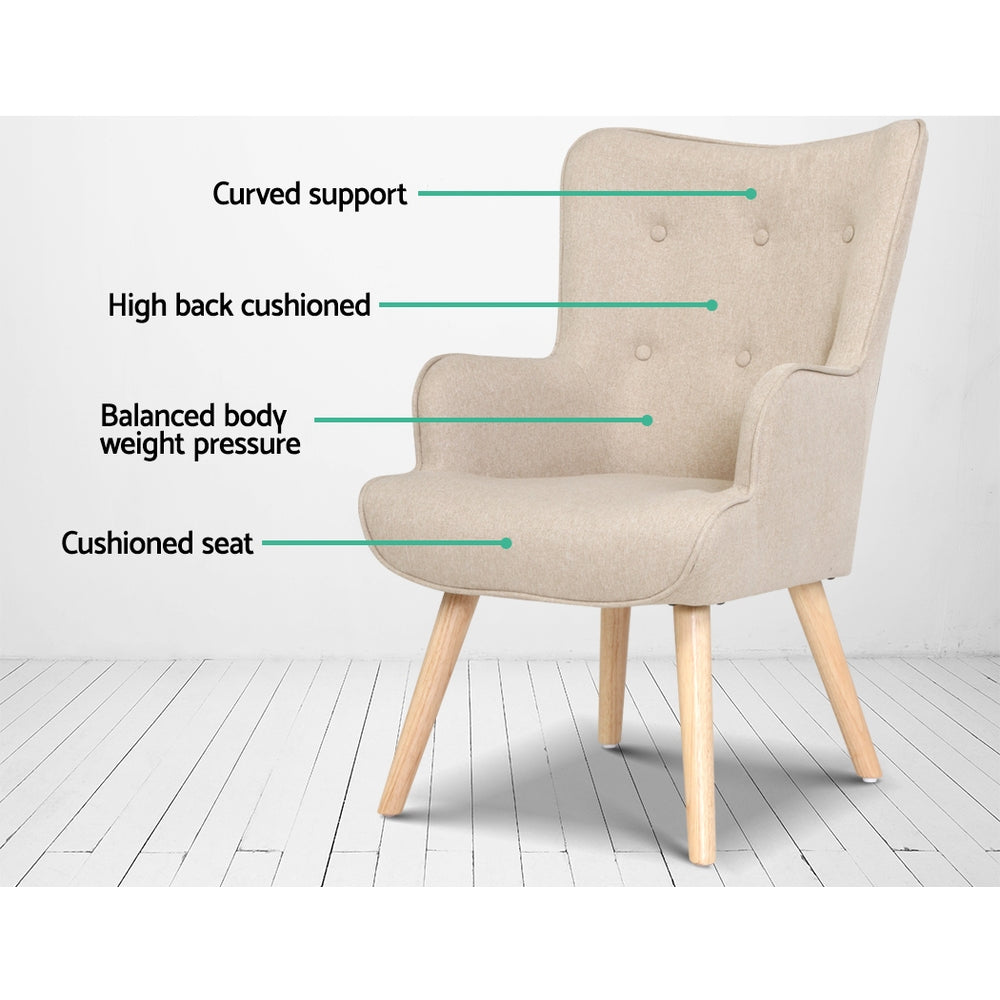 Arm Chairs & Recliners: Artiss Armchair Set with Ottoman Beige Lansar