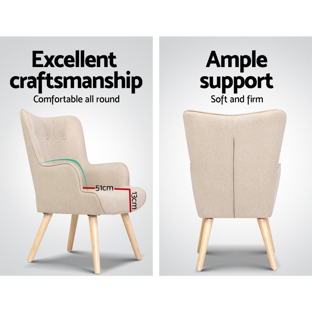 Arm Chairs & Recliners: Artiss Armchair Set with Ottoman Beige Lansar