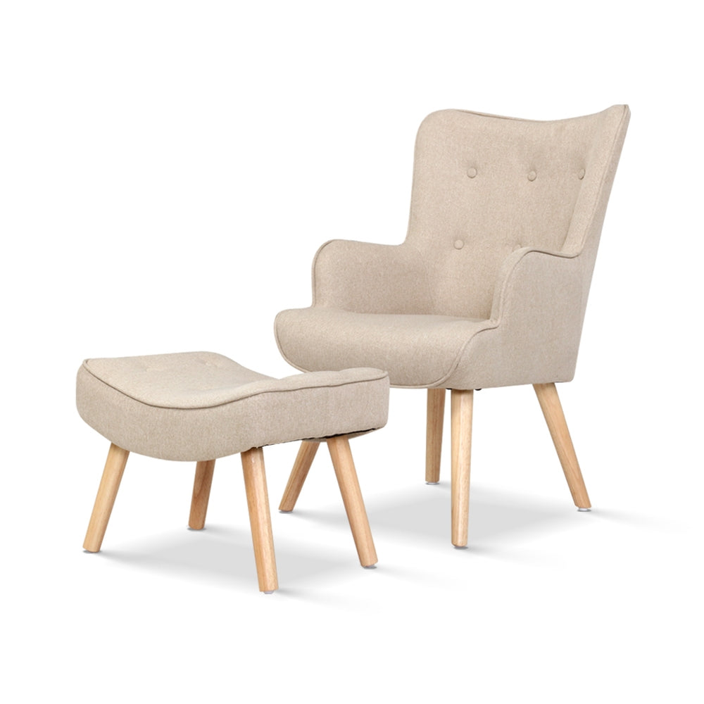 Arm Chairs & Recliners: Artiss Armchair Set with Ottoman Beige Lansar