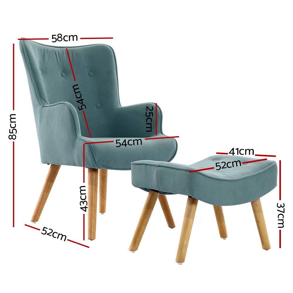 Arm Chairs & Recliners: Artiss Armchair Set with Ottoman Blue Lansar