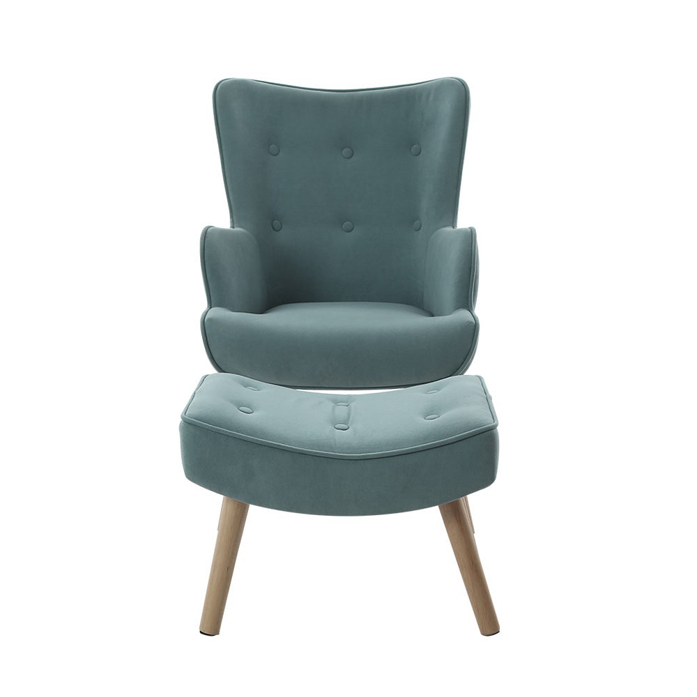 Arm Chairs & Recliners: Artiss Armchair Set with Ottoman Blue Lansar