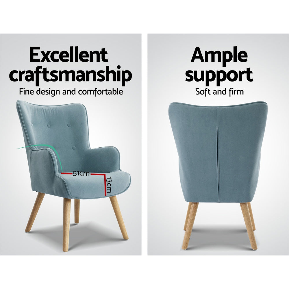 Arm Chairs & Recliners: Artiss Armchair Set with Ottoman Blue Lansar