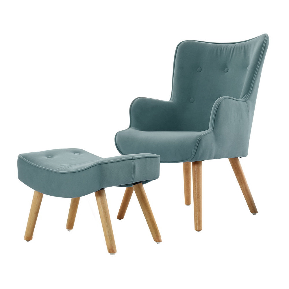 Arm Chairs & Recliners: Artiss Armchair Set with Ottoman Blue Lansar