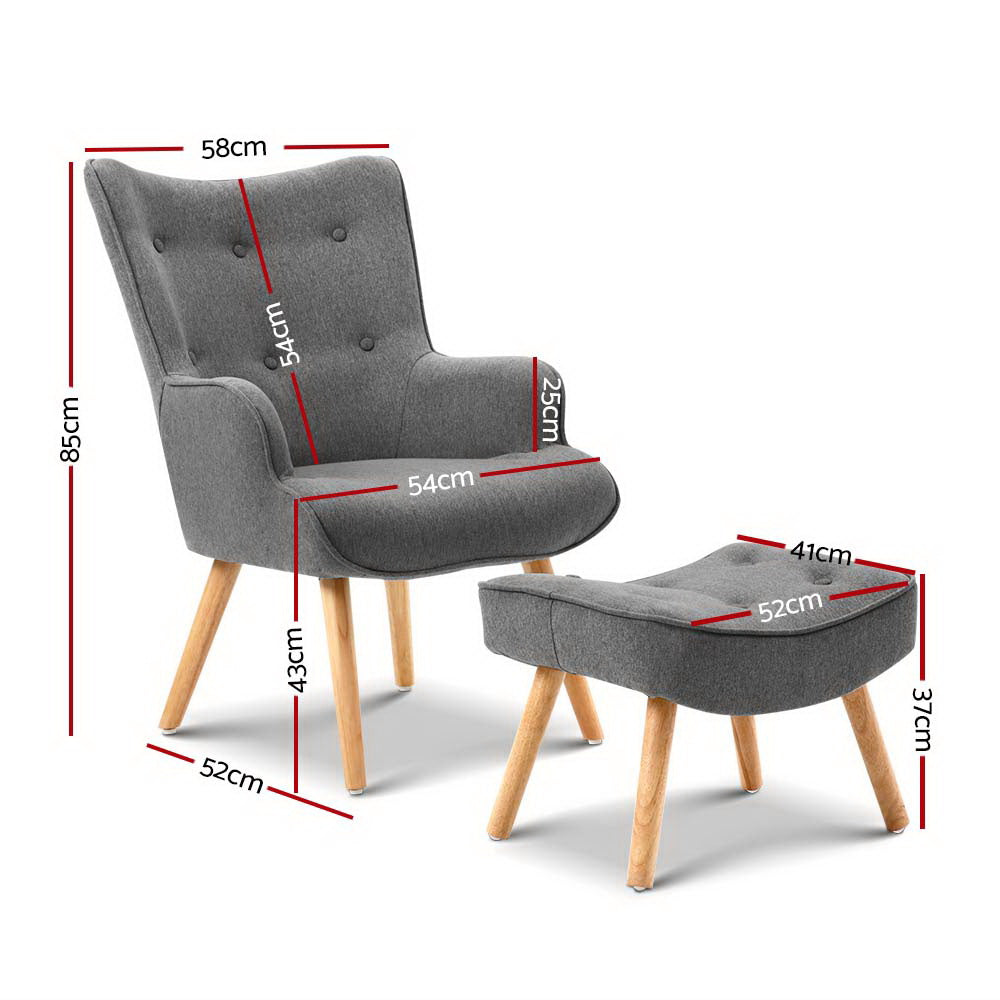 Arm Chairs & Recliners: Artiss Armchair Set with Ottoman Grey Lansar