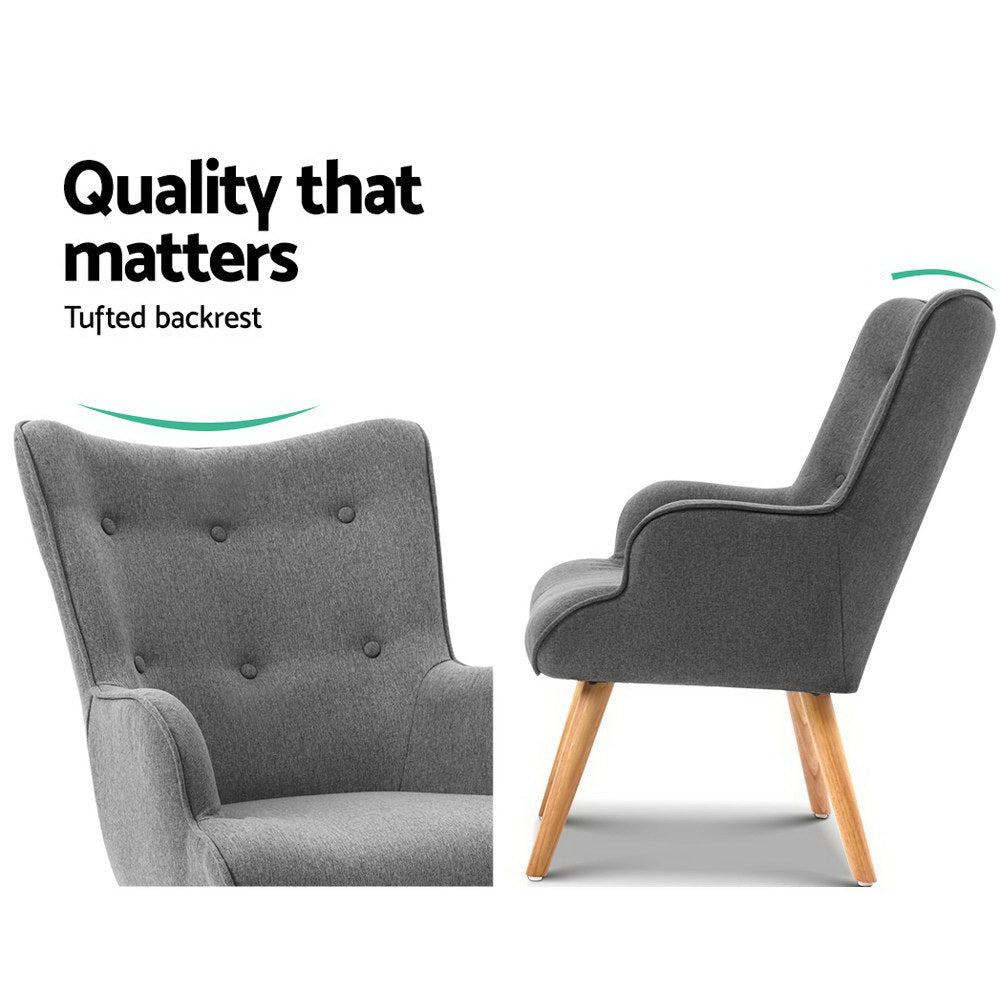 Arm Chairs & Recliners: Artiss Armchair Set with Ottoman Grey Lansar