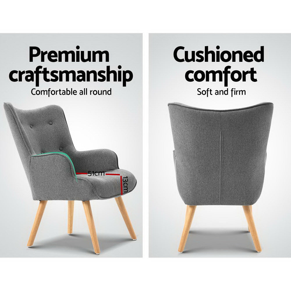 Arm Chairs & Recliners: Artiss Armchair Set with Ottoman Grey Lansar