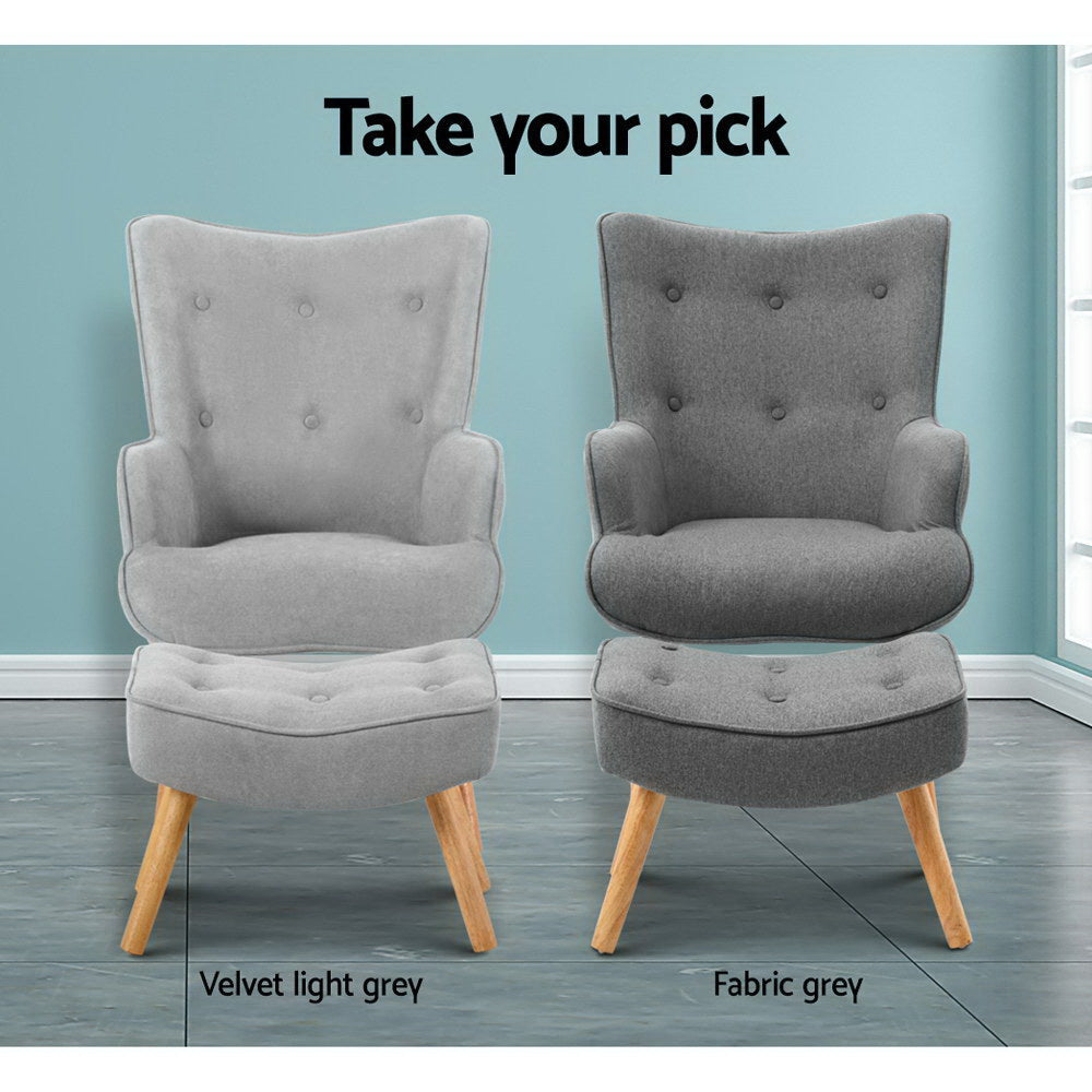 Arm Chairs & Recliners: Artiss Armchair Set with Ottoman Grey Lansar