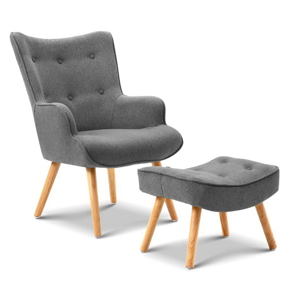 Arm Chairs & Recliners: Artiss Armchair Set with Ottoman Grey Lansar