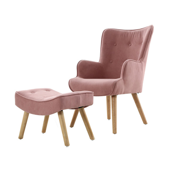 Artiss Armchair Set with Ottoman Pink Lansar