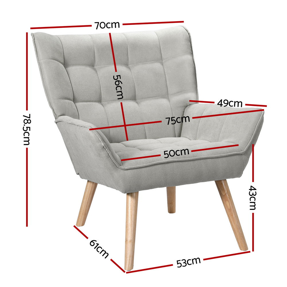 Arm Chairs & Recliners: Artiss Armchair Lounge Chair Accent Chairs Sofa Linen Fabric Cushion Seat Grey