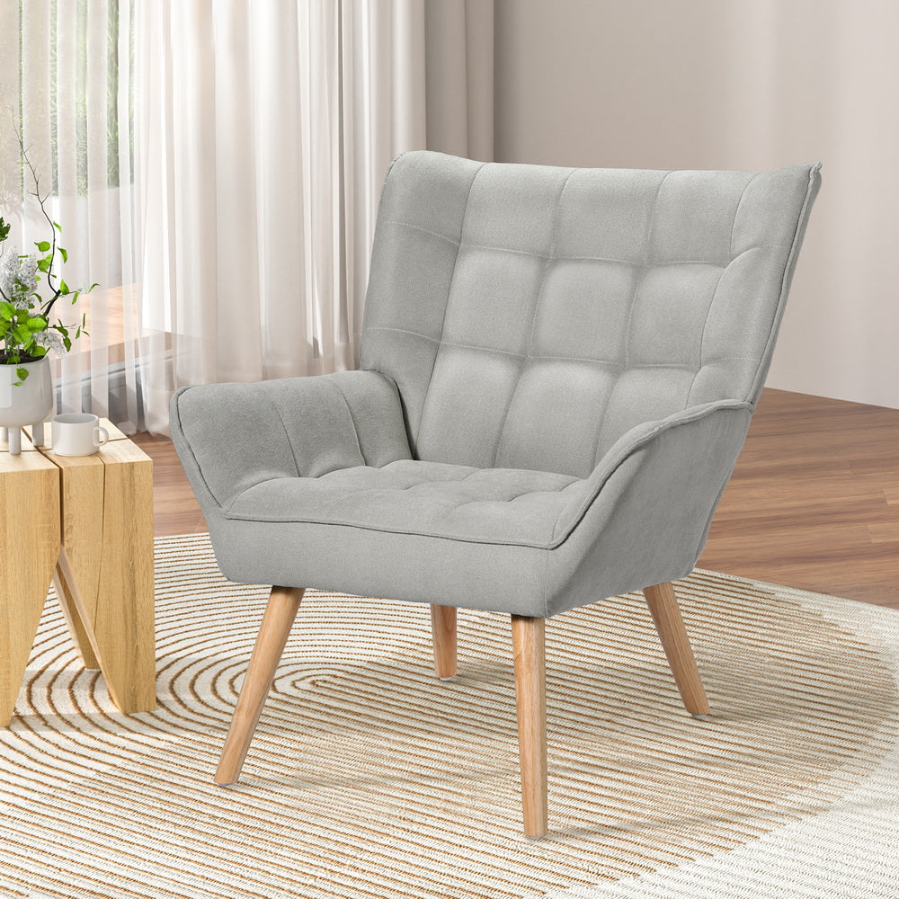 Arm Chairs & Recliners: Artiss Armchair Lounge Chair Accent Chairs Sofa Linen Fabric Cushion Seat Grey