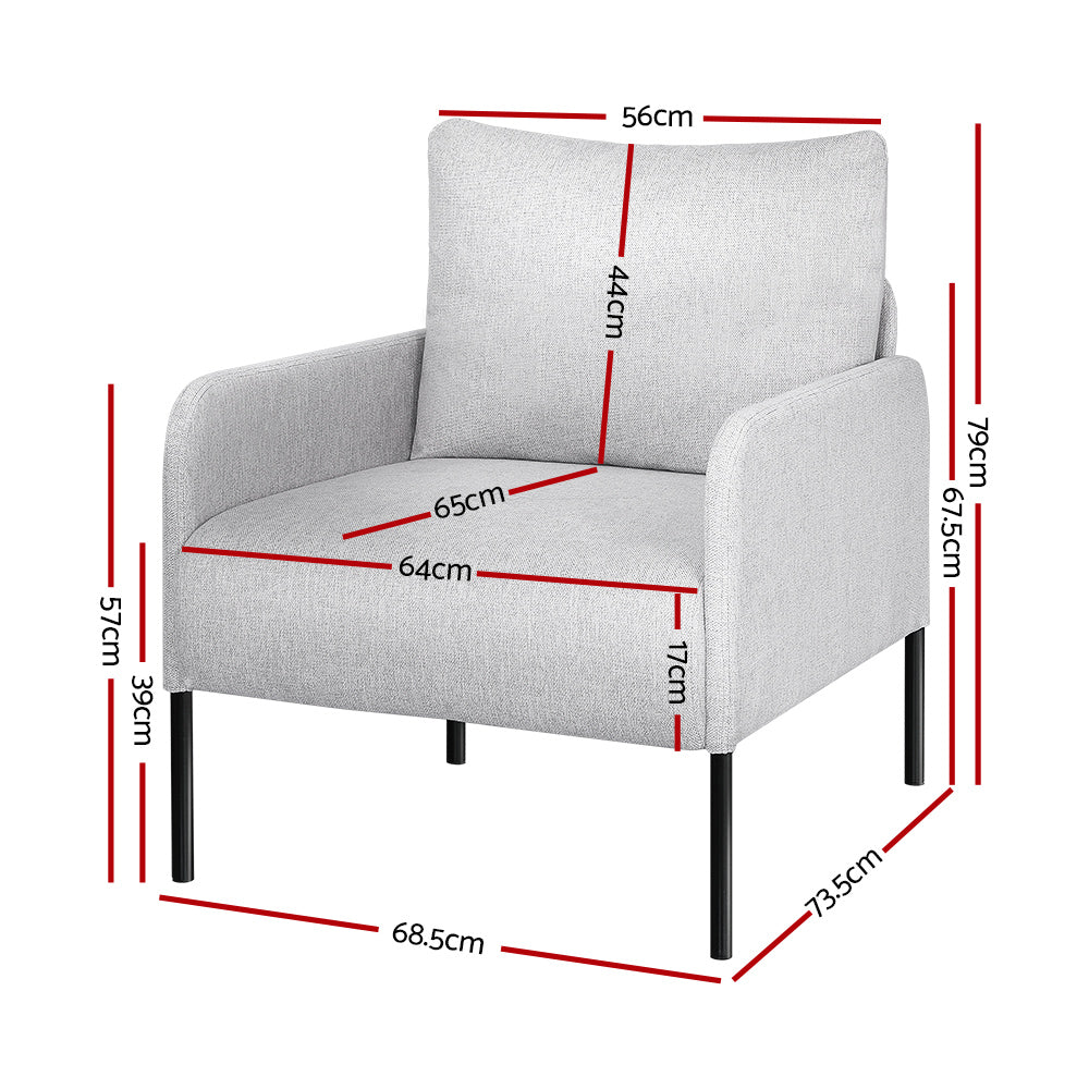 Arm Chairs & Recliners: Artiss Armchair Accent Chair Pillow Fabric Grey