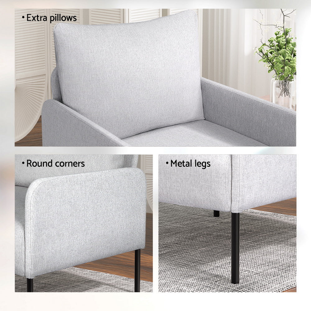 Arm Chairs & Recliners: Artiss Armchair Accent Chair Pillow Fabric Grey