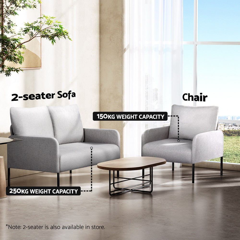 Arm Chairs & Recliners: Artiss Armchair Accent Chair Pillow Fabric Grey