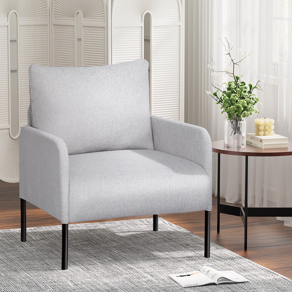 Arm Chairs & Recliners: Artiss Armchair Accent Chair Pillow Fabric Grey