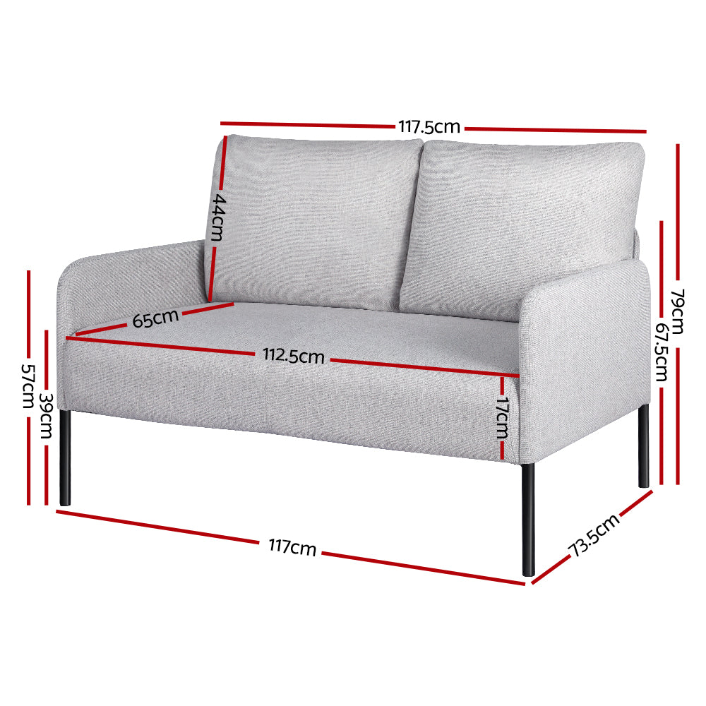 Arm Chairs & Recliners: Artiss Armchair 2-Seater Sofa Pillow Linen Grey