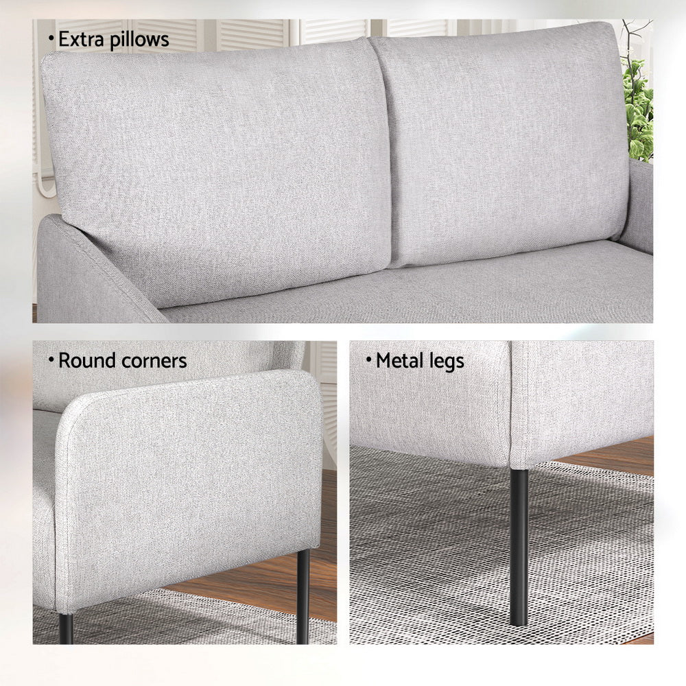 Arm Chairs & Recliners: Artiss Armchair 2-Seater Sofa Pillow Linen Grey