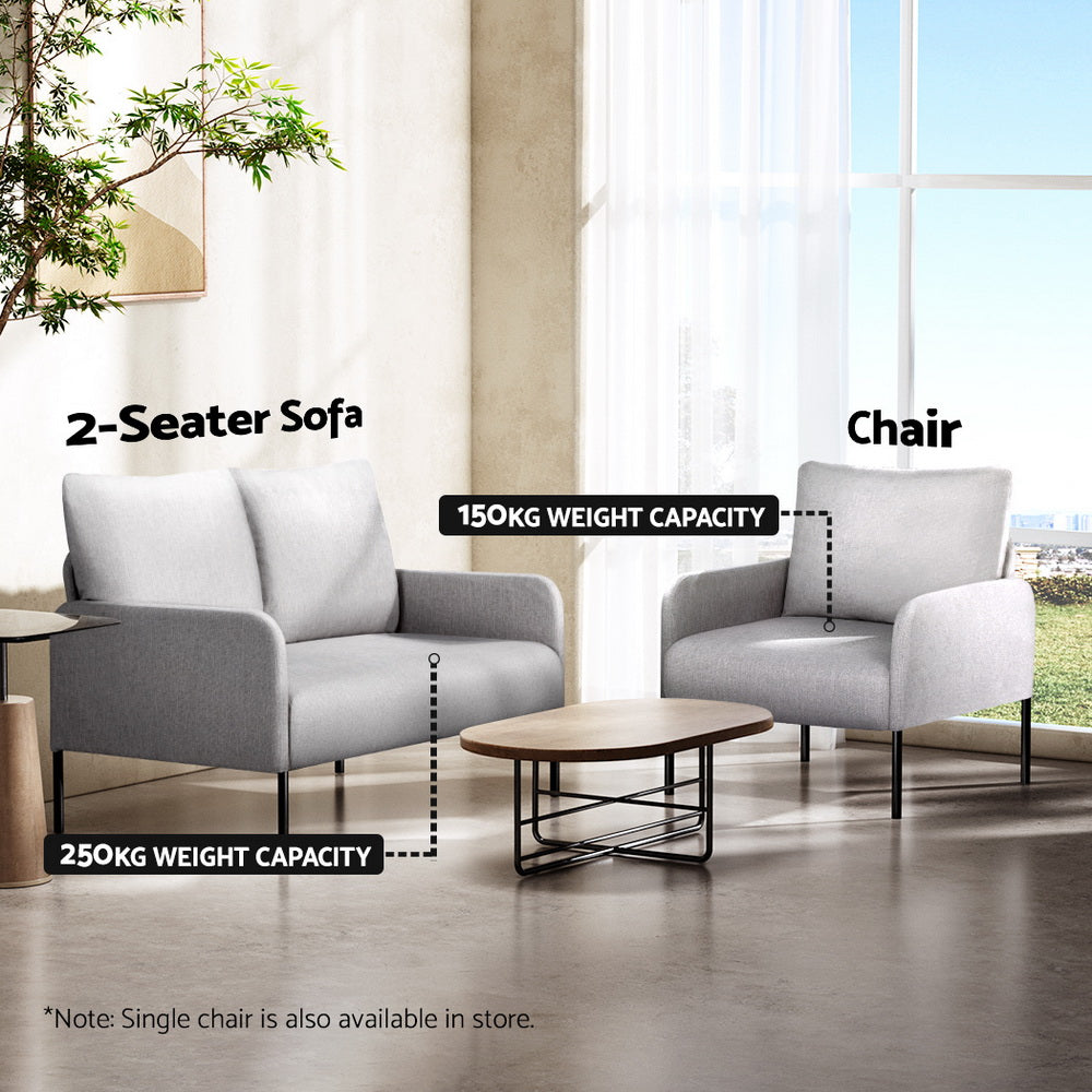 Arm Chairs & Recliners: Artiss Armchair 2-Seater Sofa Pillow Linen Grey