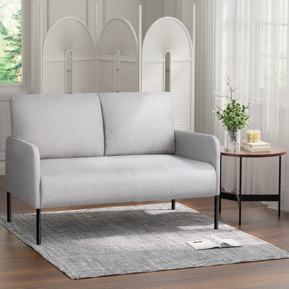 Arm Chairs & Recliners: Artiss Armchair 2-Seater Sofa Pillow Linen Grey