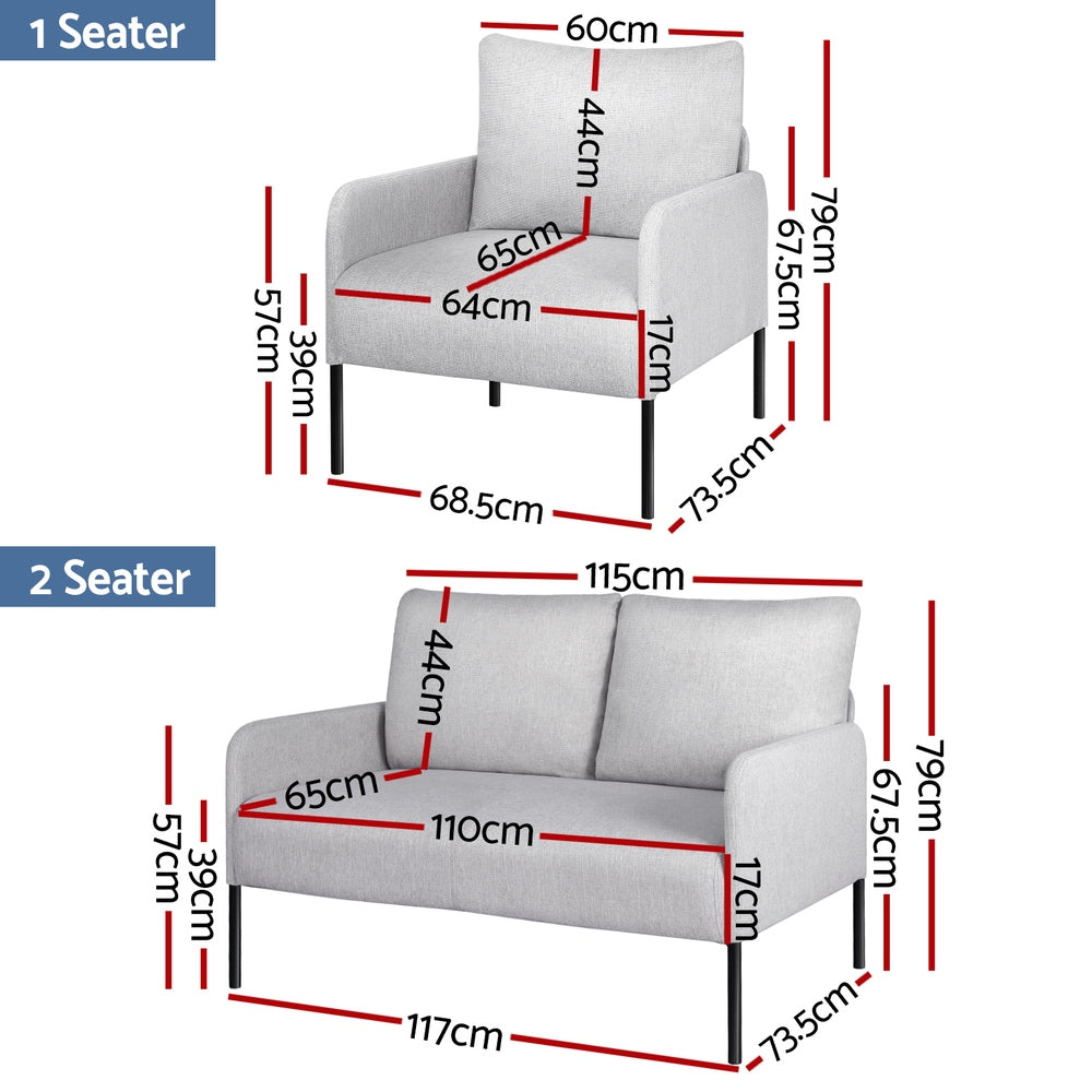 Arm Chairs & Recliners: Artiss Armchair 4 Seater Sofa Set Pillow Gery Kane