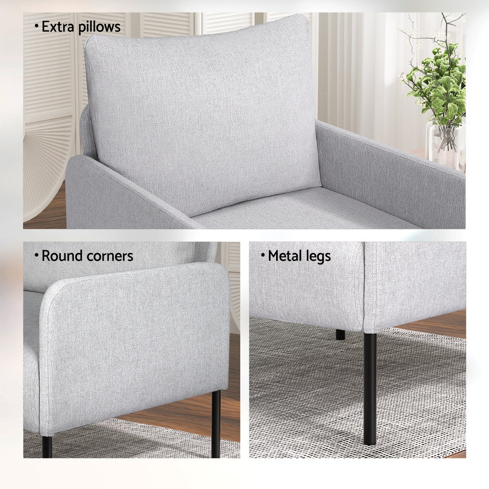 Arm Chairs & Recliners: Artiss Armchair 4 Seater Sofa Set Pillow Gery Kane