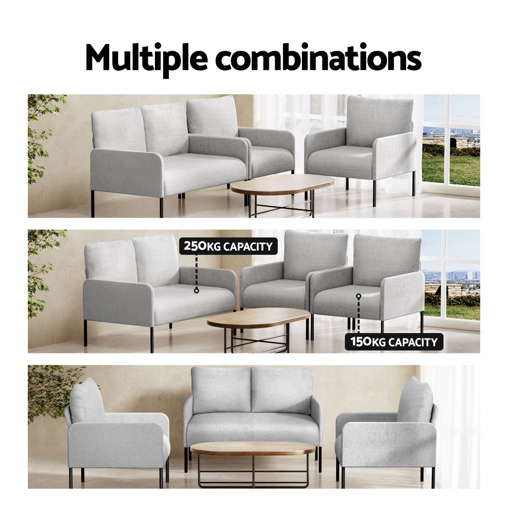 Arm Chairs & Recliners: Artiss Armchair 4 Seater Sofa Set Pillow Gery Kane